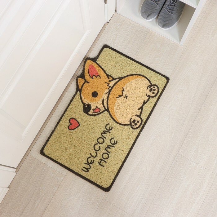 фото Коврик придверный «Корги», 40×60 см, цвет жёлтый