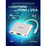 Адаптер переходник с Lightning на HDMI+VGA+AV Onten OTN-7585C серебро - изображение