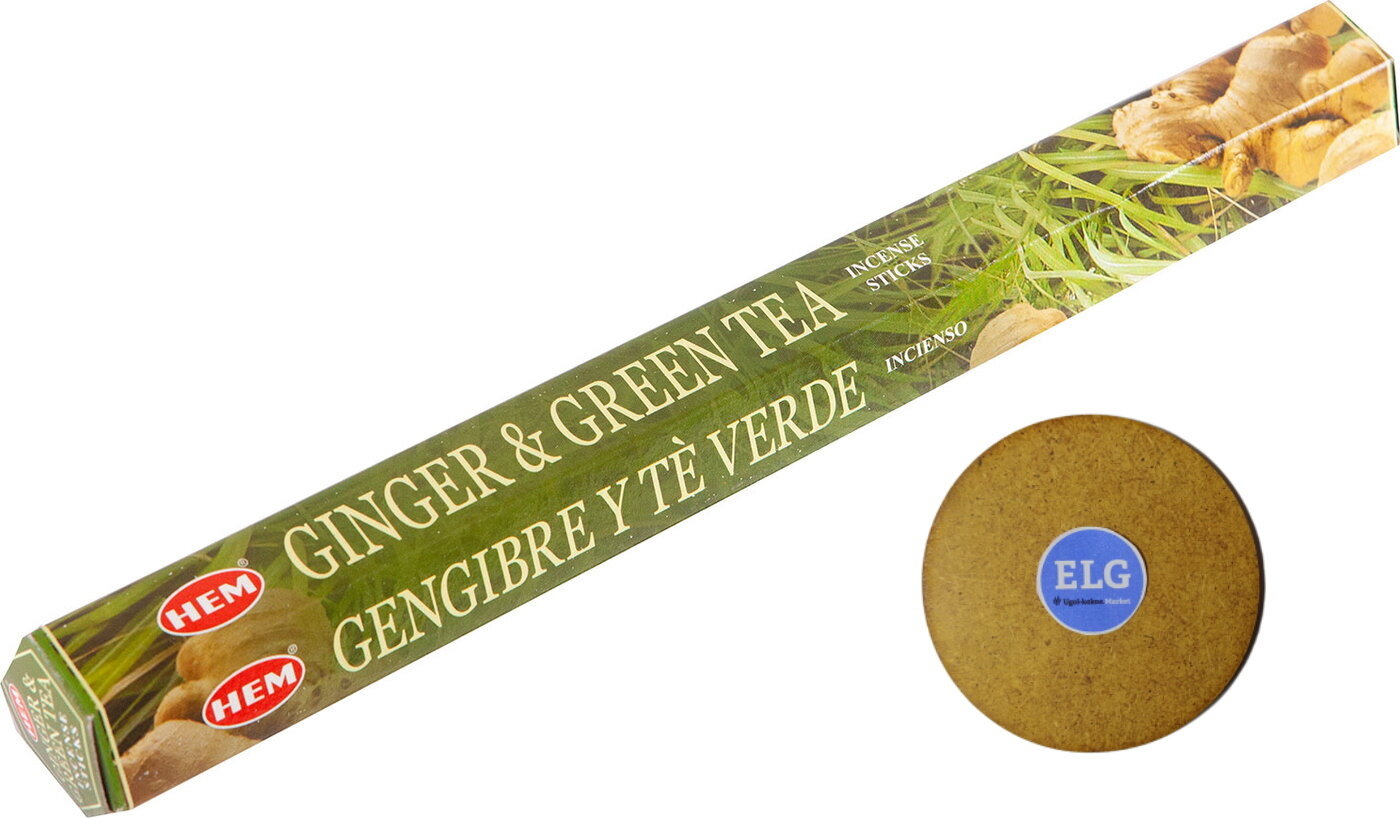 фото Благовония HEM Имбирь зеленый чай (GINGER-GREEN TEA) + подставка ELG