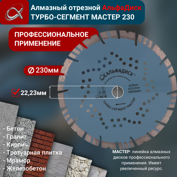 Алмазный отрезной Альфа Диск Турбо-Сегмент мастер 230 мм 5115