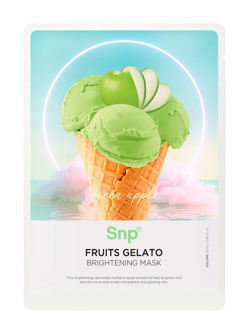 SNP Fruits Gelato Маска тканевая улучшающая цвет лица, зеленое яблоко, 25 мл