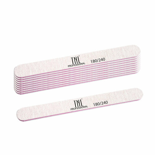 TNL, набор пилок для ногтей узкая 180/240 высокое качество (серые), 10 шт