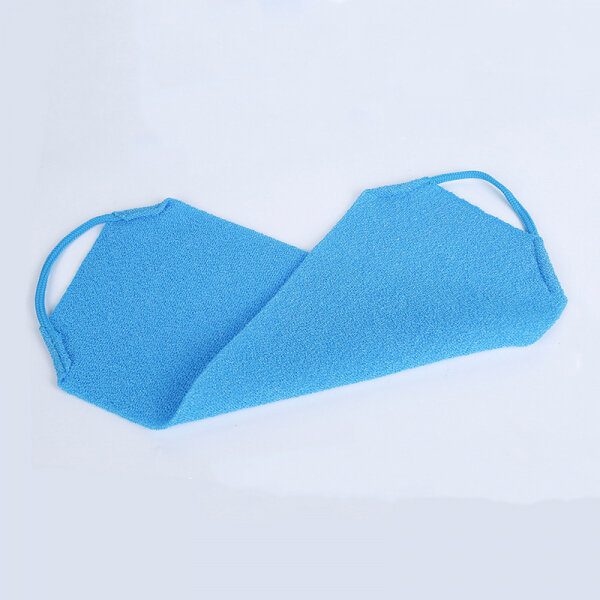 Японская мочалка для тела, для душа, скрабирующая, массажная длинная с ручками для спины и тела 45x20 см, цвет голубой