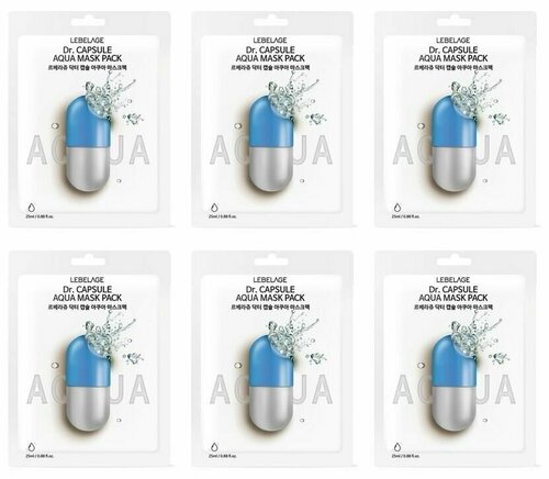 LEBELAGE Тканевая маска для лица с морской водой Dr. Capsule Aqua Mask Pack 25мл, 6 шт