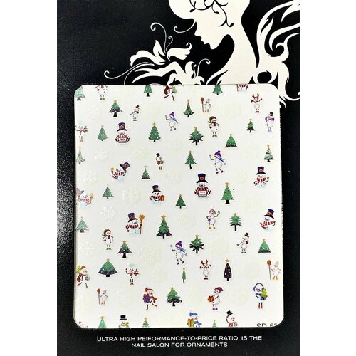 Наклейки для ногтей KASI SD-58, Снеговички с елями, разноцветные, 1 упаковка
