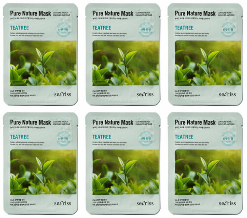 Anskin Маска для лица тканевая Secriss Pure Nature Mask Pack-Teatree 25мл,6 шт/уп/