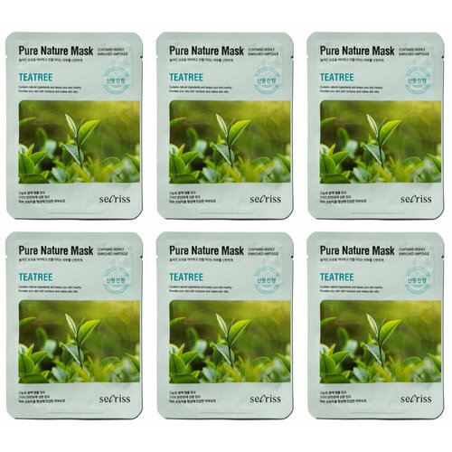 Anskin Маска для лица тканевая Secriss Pure Nature Mask Pack-Teatree 25мл,6 шт/уп/ beauugreen маска д лица тканевая коллаген 3 шт