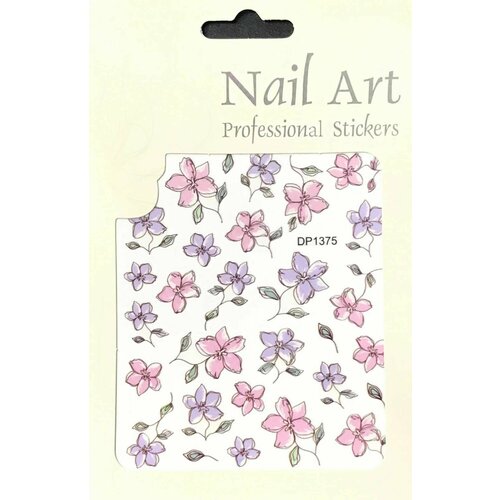 Наклейки для дизайна ногтей Nail Art - цветы розовые, фиолетовые, 1 упаковка