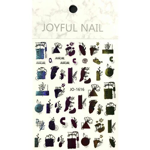 Наклейки для ногтей JOYFUL NAIL - абстракция с листьями, разноцветные, 1 шт