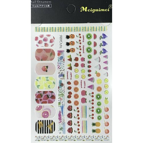 Наклейки для дизайна ногтей - фрукты, 1 упаковка
