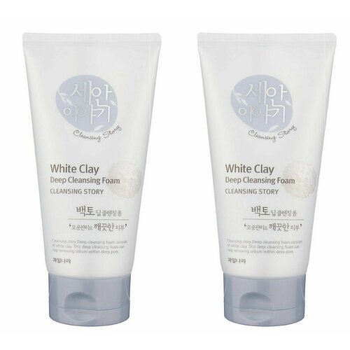 Welcos Kwailnara Пенка для умывания с белой глиной Cleansing Story Foam Cleansing, White Clay, 150 гр, 2 шт очищающая пенка для умывания лица cleansing story aloe deep cleansing foam