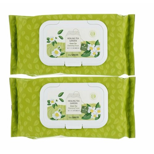 The Saem Салфетки косметические влажные Healing Tea Garden Green Tea Cleansing Tissue, 240 гр, 2 упаковки