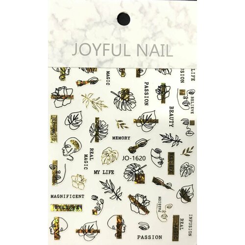 наклейки для дизайна ногтей joyful nail листья растений белые цветные полоски 1 упаковка Наклейки для дизайна ногтей JOYFUL NAIL - листья растений белые, цветные полоски, 1 упаковка