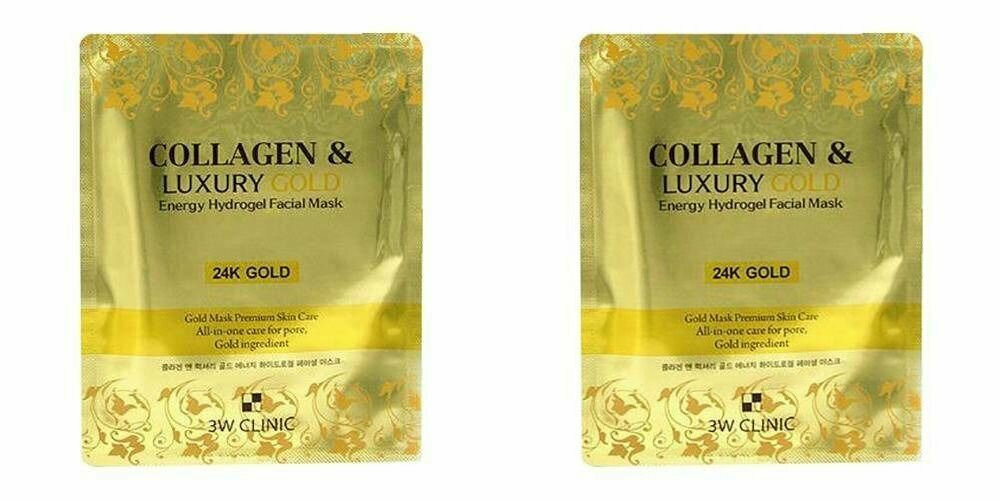 3W Clinic Маска гидрогелевая для лица с коллагеном и золотом Collagen & Luxury Gold energy hydrogel facial mask, 30 г, 2 шт.