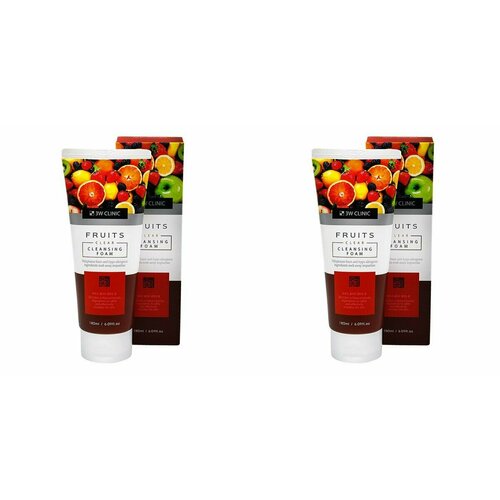 3W Clinic Пенка для умывания фруктовая Fruits Clear Cleansing Foam, 180 мл, 2 шт.