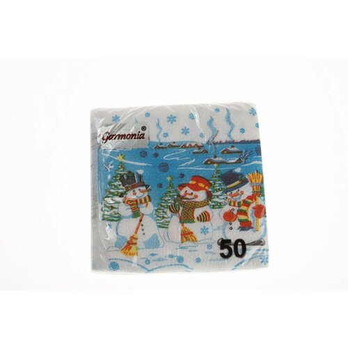 Салфетки бумажные 24х24 Гармония цвета 50 многоцветие НГ Снеговички