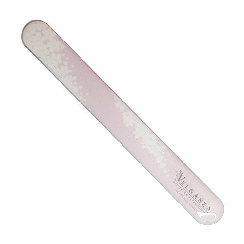 Пилка стеклянная полирующая Velganza с эффектом ламинирования ногтей, длина 12 см, бело-розовая