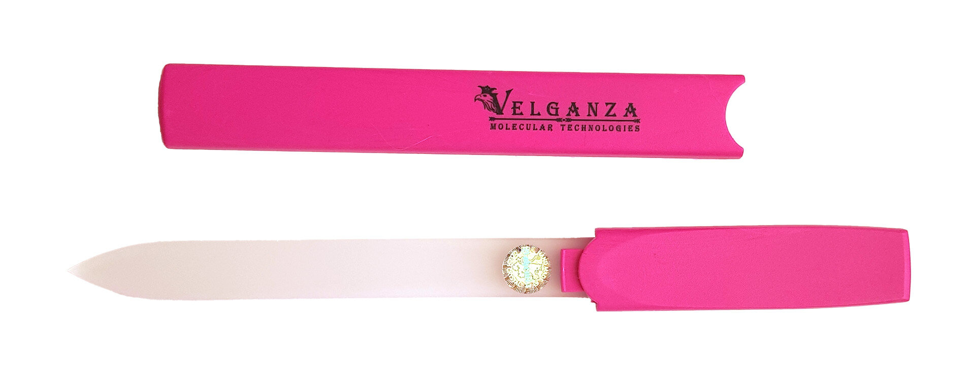 Пилка стеклянная полирующая Velganza CZ0391 с эффектом ламинирования ногтей, в чехле, 16 см, ярко-розовая