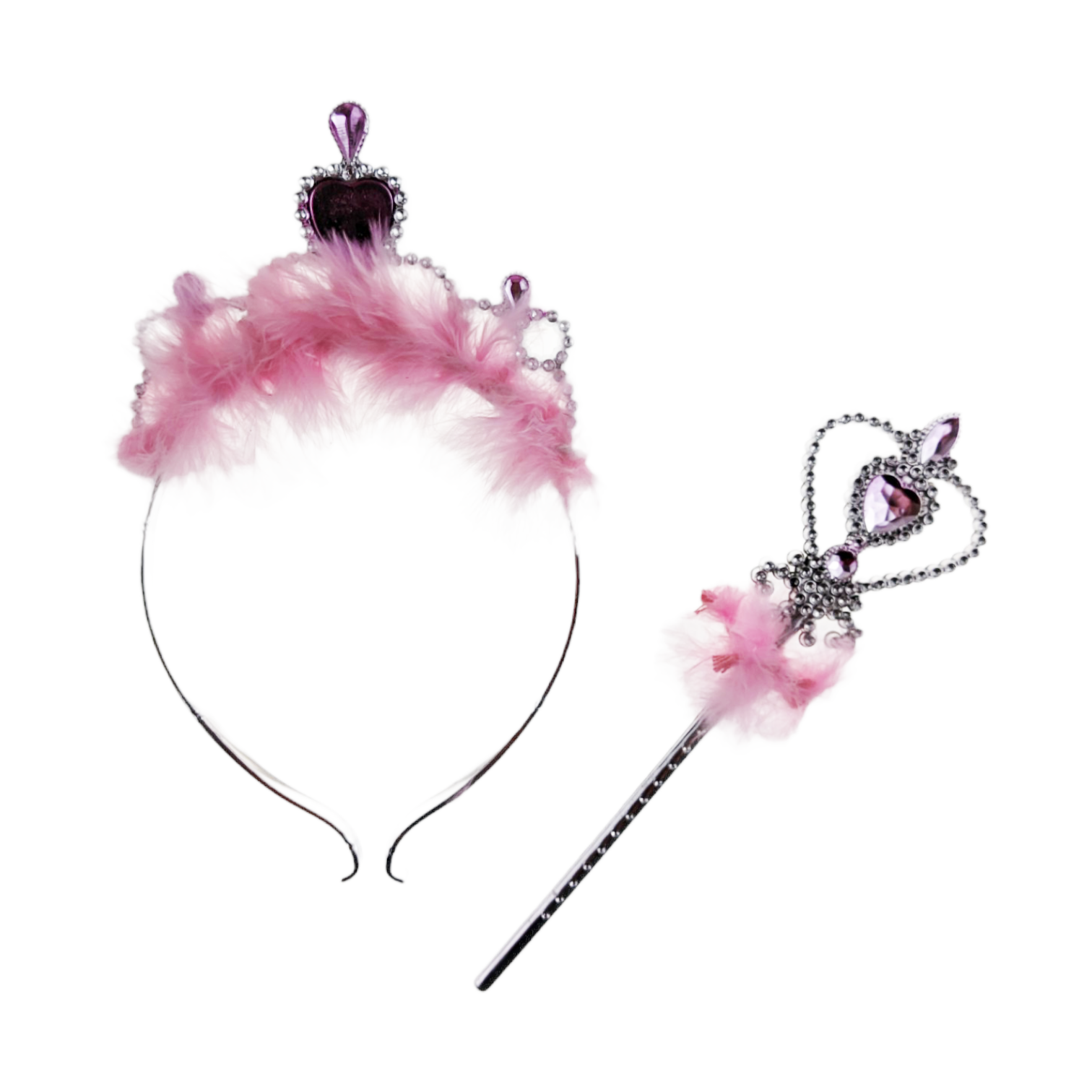Набор карнавальных аксессуаров: ободок с короной, палочка, цвет: розовый