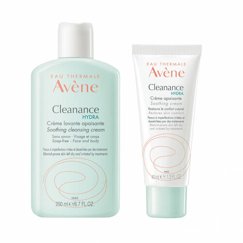 AVENE CLEANANCE HYDRA Набор: Крем увлажняющий, 40 мл + Очищающий успокаивающий крем, 200 мл