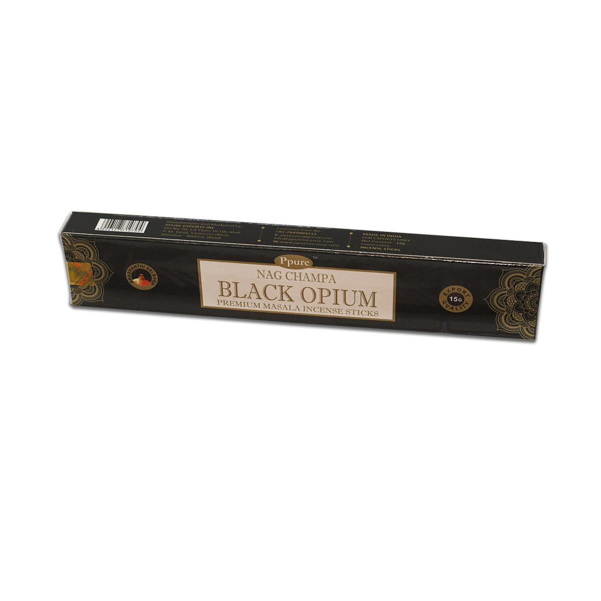 фото Благовония Ppure Nag Champa Black Opium (Змеиная Чампа Черный Опиум) 15г, 12 палочек