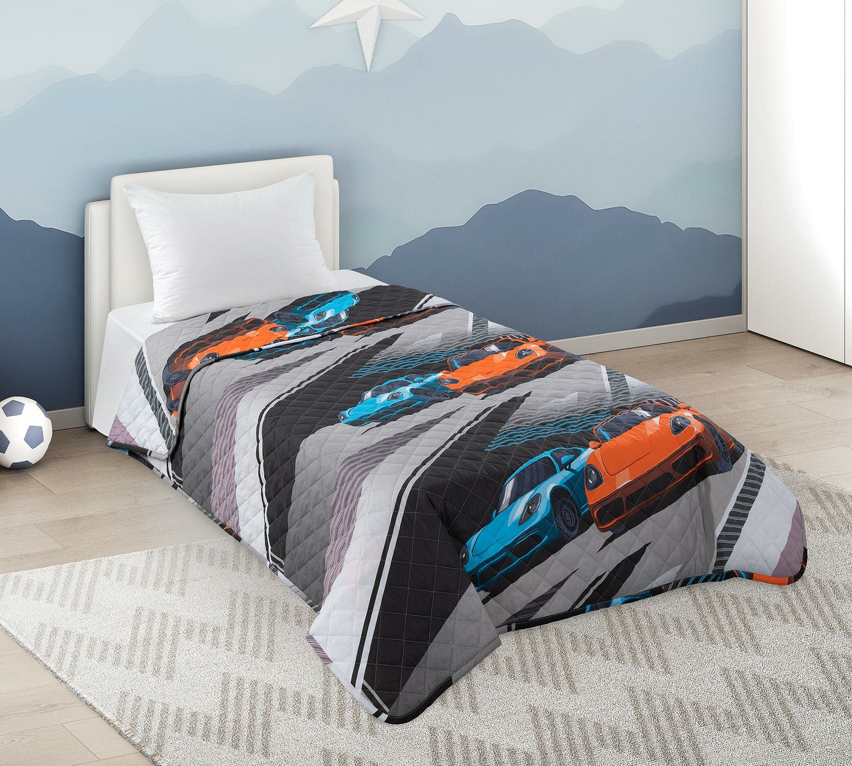 фото Покрывало стеганое детское Скорость 1, поплин, 110x140