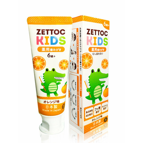 NIPPON ZETTOC Японская зубная паста детская с фтором ZETTOC KIDS 6+ лет (апельсин), 70 гр