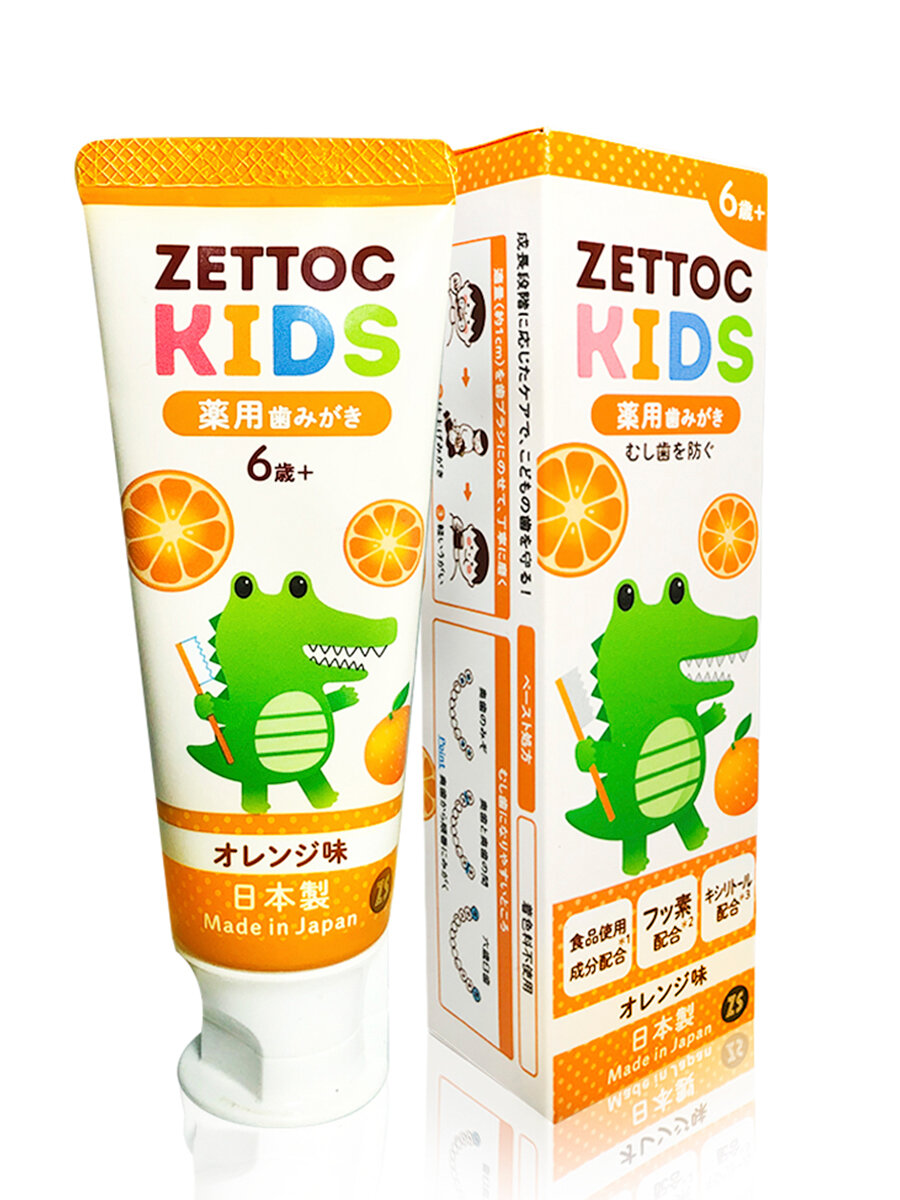 NIPPON ZETTOC Японская зубная паста детская с фтором ZETTOC KIDS 6+ лет (апельсин), 70 гр