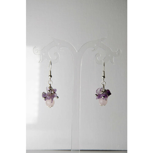 Серьги  из натуральных камней, аметист, кварц, металл, фиолетовый, розовый