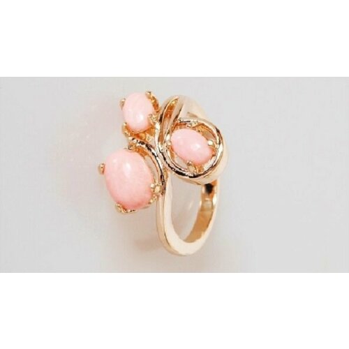 позолоченное кольцо с кораллом и нефритом Кольцо ForMyGirl, коралл, размер 16.5, розовый