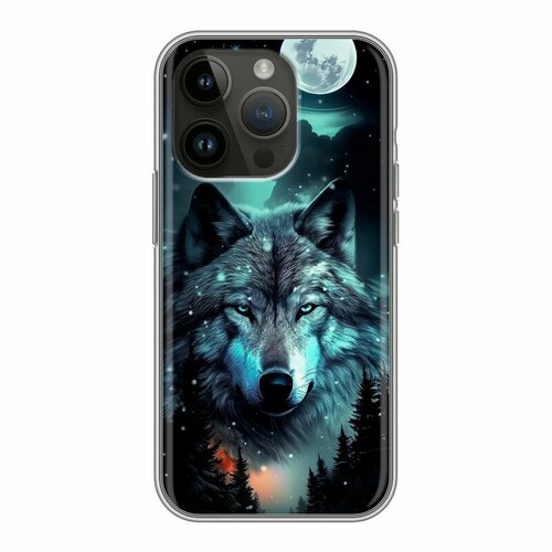 Дизайнерский силиконовый чехол для Айфон 14 Про / Iphone 14 Pro Волк и луна