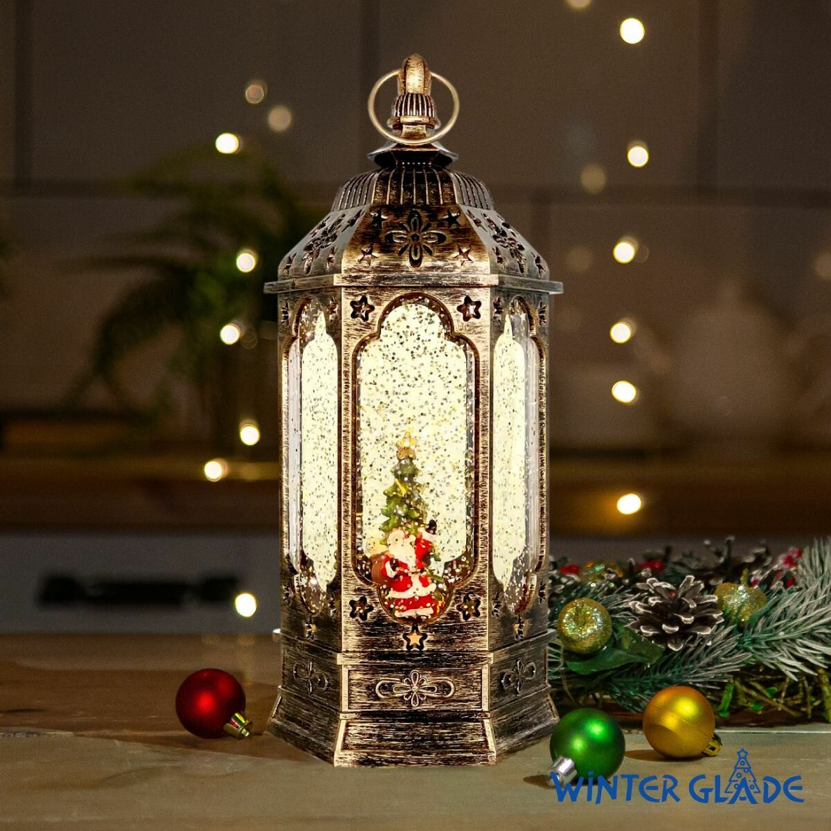 Новогодний фонарь светильник со снегом Winter Glade F25-1 музыкальный рождественский декоративный светильник в форме фонаря
