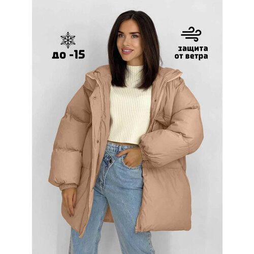  парка  DORIMODES BE YOUR STYLE, демисезон/зима, силуэт свободный, ветрозащитная, ультралегкая, размер 50, бежевый