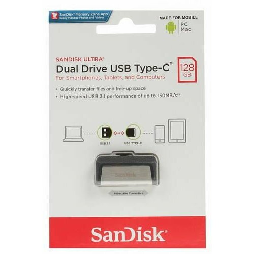 Память OTG USB Flash 128 ГБ SanDisk Ultra Dual SDDDC2-128G-G46