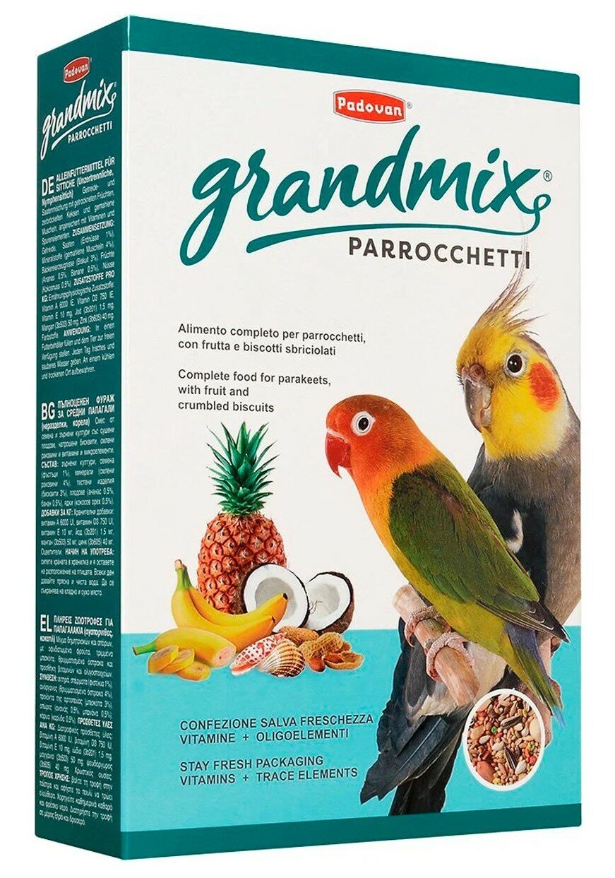 Padovan корм Grandmix Parrocchetti для средних попугаев, 400 г
