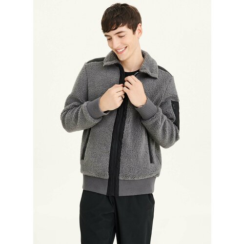  куртка DKNY, демисезон/зима, силуэт свободный, без капюшона, манжеты, карманы, подкладка, размер L, серый
