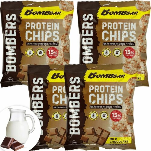 Чипсы Bombbar Protein Chips 4 x 50 г, Молочный шоколад чипсы lorenz naturals с паприкой натуральные 100 г