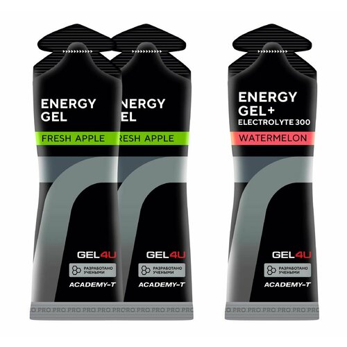 Гель питьевой GEL4U Energy Gel MIX 3 x 60 г, Яблоко, Арбуз