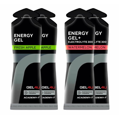 Гель питьевой GEL4U Energy Gel MIX 4 x 60 г, Яблоко, Арбуз