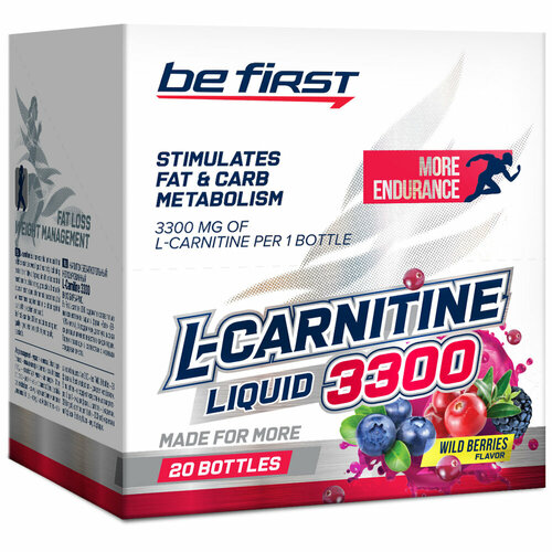 L-Карнитин жидкий Be First L-Carnitine Liquid 3300 mg 20 х 25 мл, Лесные ягоды be first l carnitine 3300 25 мл лесные ягоды