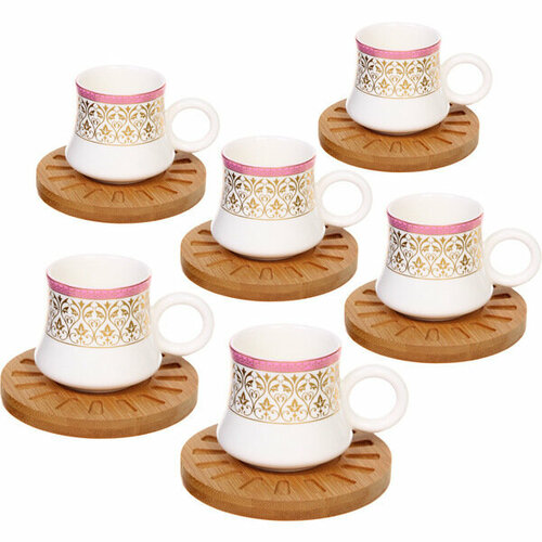 Кофейный набор 12 предметов «Восточная сказка» ( 6кружек 90мл+6 блюдец), вензеля розовый