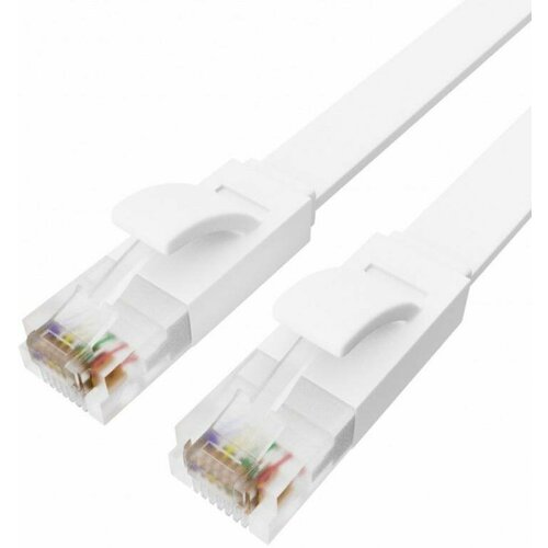 Greenconnect Патч-корд PROF плоский прямой 7.5m, UTP медь кат.6, белый, 30 AWG, ethernet high speed 10 Гбит/с, RJ45, T568B, GCR-51795 gcr патч корд 1 0m utp кат 6 красный коннектор abs 24 awg ethernet high speed 10 гбит с rj45 t568b gcr 55410 greenconnect gcr 55410