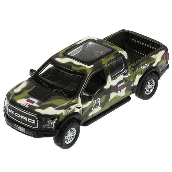 Модель машины Технопарк Ford F150 Raptor, армейский, в камуфляже, инерционная F150RАР-12МIL-GN