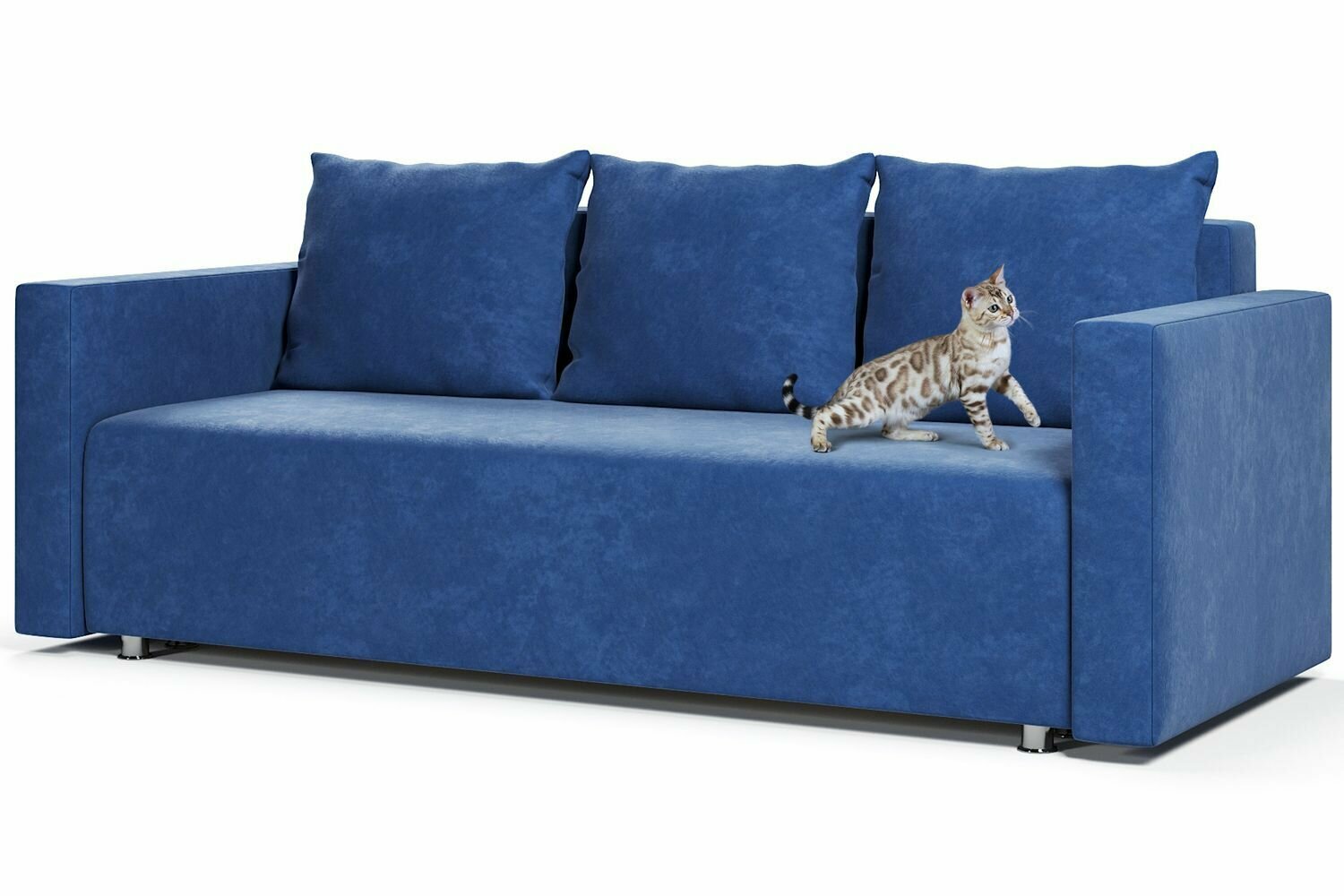 фото Диван-кровать прямой Олимп М еврокнижка, синий велюр Кабрио