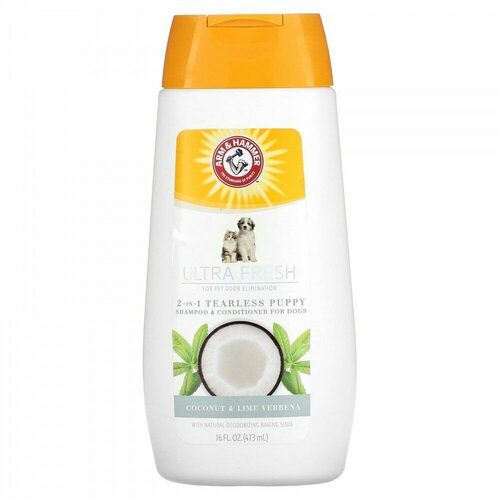 Arm & Hammer, Ultra Fresh, 2 In 1 Tearless Puppy Shampoo & Conditioner, For Dogs, Coconut & Lime Verbena, 16 fl oz (473 ml)