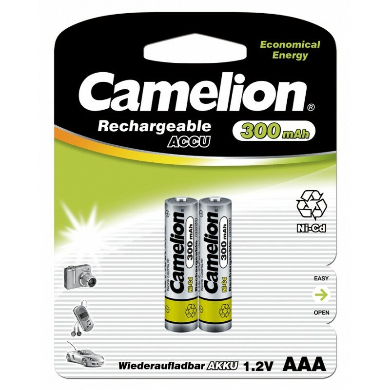 Camelion AAA- 300mAh Ni-Cd BL-2 (NC-AAA300BP2, аккумулятор,1.2В) (упак. 2 шт.), цена за 1 упак.