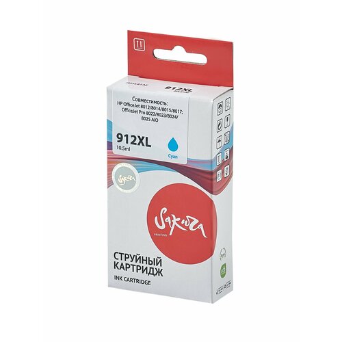 Струйный картридж Sakura 3YL81AE (№912XL Cyan) для HP, голубой, 10,5 мл, 825 к. картридж sakura si3yl80ae схожий с hp 3yl80ae 912 black для hp officejet 8012 8013 8014 8015 8017 officejet pro 8022 8023 8024 8025 aio