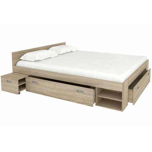 Кровать двуспальная с полками и ящиками МногоМеб Бриз 1 160х200 дуб сонома