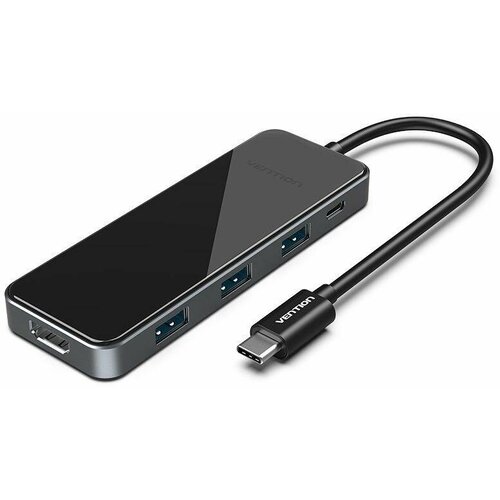 Концентратор USB Type-C Vention THPBB 3 х USB 3.0 HDMI USB Type-C черный концентратор usb vention vas j43 b015 4 порта usb2 0 черный