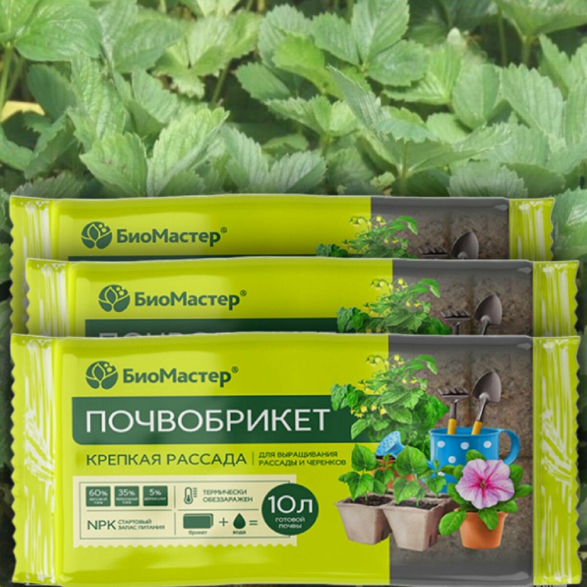 фото Почвобрикет/грунт для выращивания рассады / укоренения черенков Крепкая рассада 30л , 3 упаковки * 10л